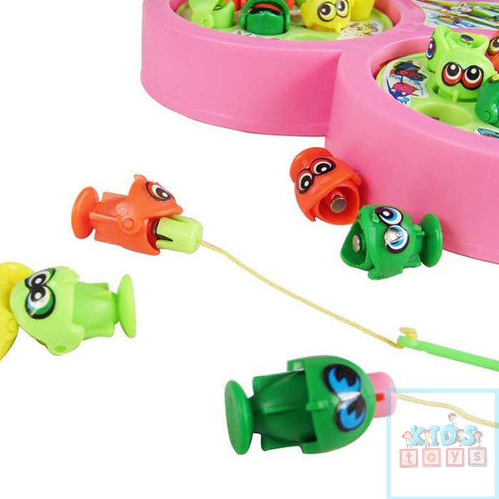 Đồ chơi câu cá nam châm 4 hồ, 32 cá 4 cần câu phát nhạc xoay 360 độ chạy pin AA chất liệu nhựa an toàn