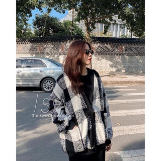 Áo khoác cardigan dạ kẻ ô oversize TSW