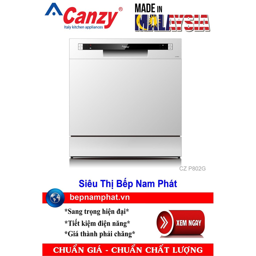 Máy rửa bát Canzy CZ P802G sấy Zeolite cao cấp nhập khẩu Malaysia