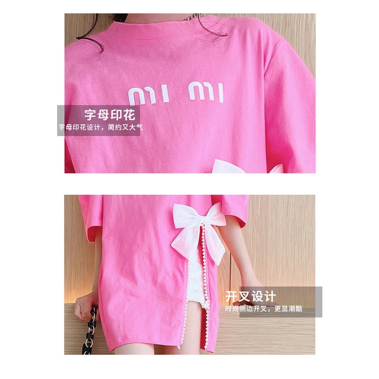 Áo Thun cotton Tay Ngắn Đính Nơ Thời Trang Mùa Hè Cho Bé Gái