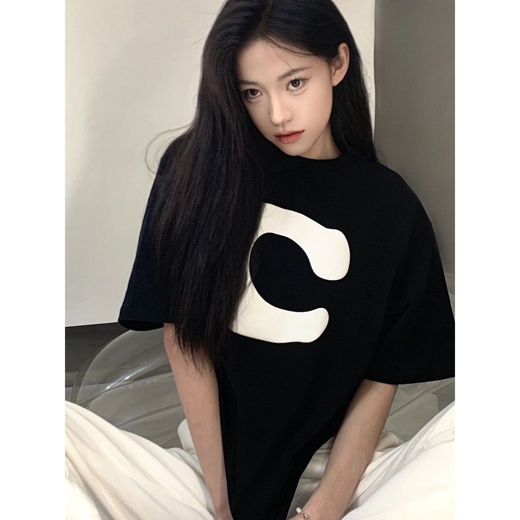 Áo thun ZHELIHANGFEI cotton tay ngắn quá cỡ in họa tiết thời trang độc đáo chất lượng cao dành cho nữ