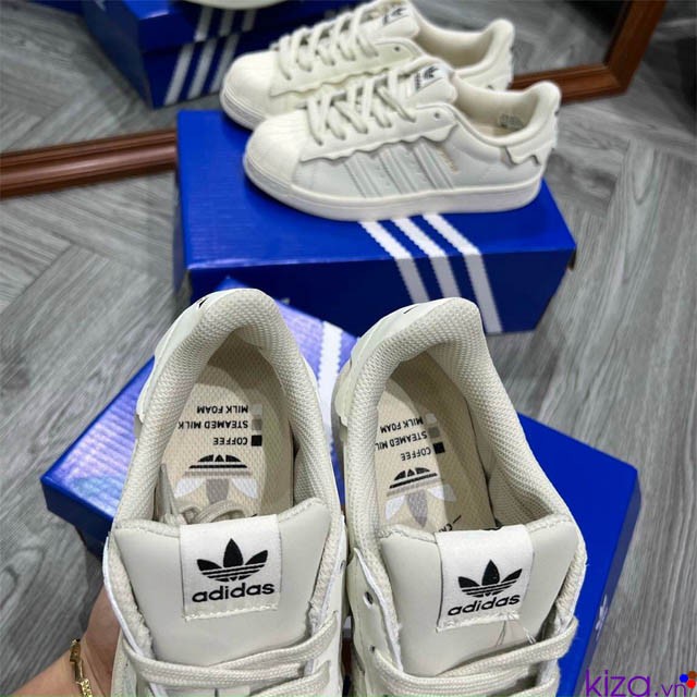 Giày sneaker adidas superstar màu kem, Giầy adidas superstar màu hồng nam nữ đủ size hàng cao cấp