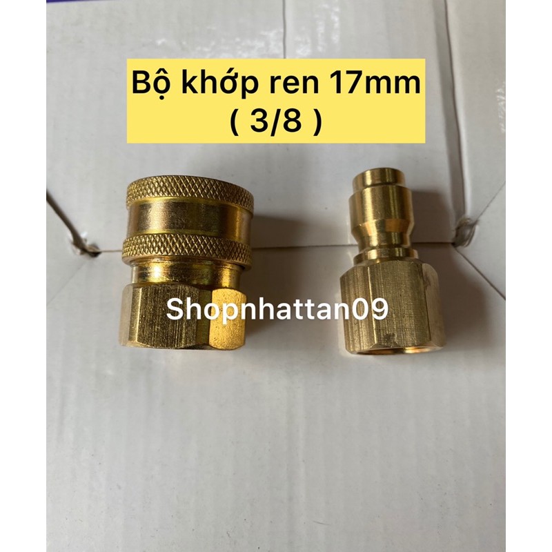 Bộ khớp bi nối nhanh (bằng  ĐỒNG )dây rửa cao áp  3/8 ( ren 17mm) lắp máy rửa xe công nghiệp