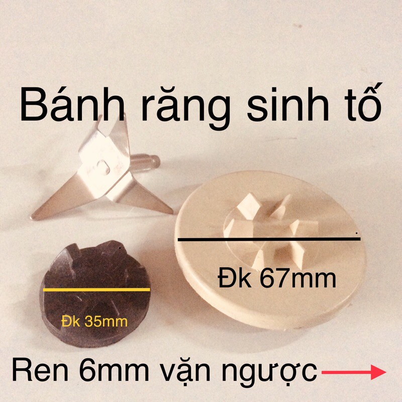 Nhông nhựa máy xay sinh tố 6mm răng vặn ngược đk67mm hoặc nhông cao su đk35mm