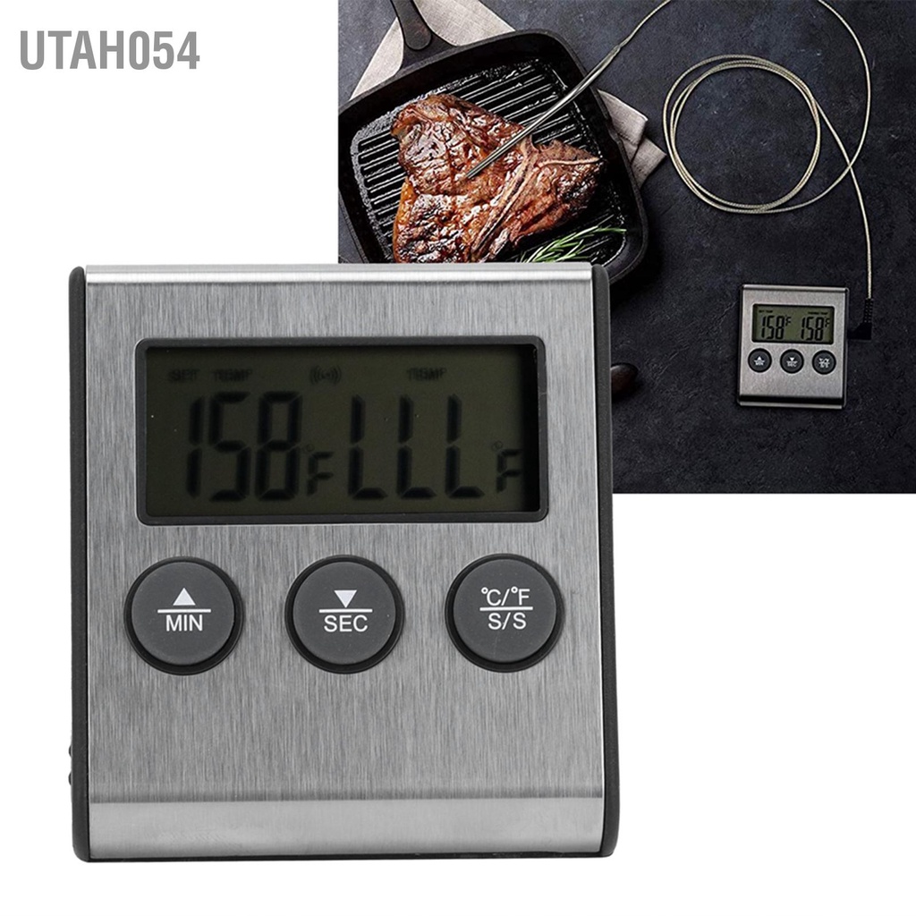 [Hàng HOT]  Nhiệt kế dây điện tử có dây đo chất lỏng nhà bếp - nhiệt kế kẹo có dây kỹ thuật số Hẹn giờ với giá đỡ【Utah054】