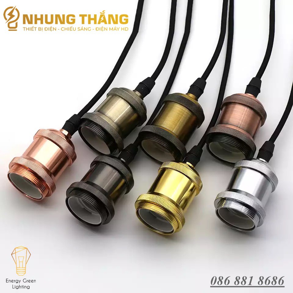 [Nhiều mẫu】Đui đèn đồng cao cấp thả trang trí MX23 không bóng - kèm dây đui và đế bắt trần - decor vintage BH 1 năm