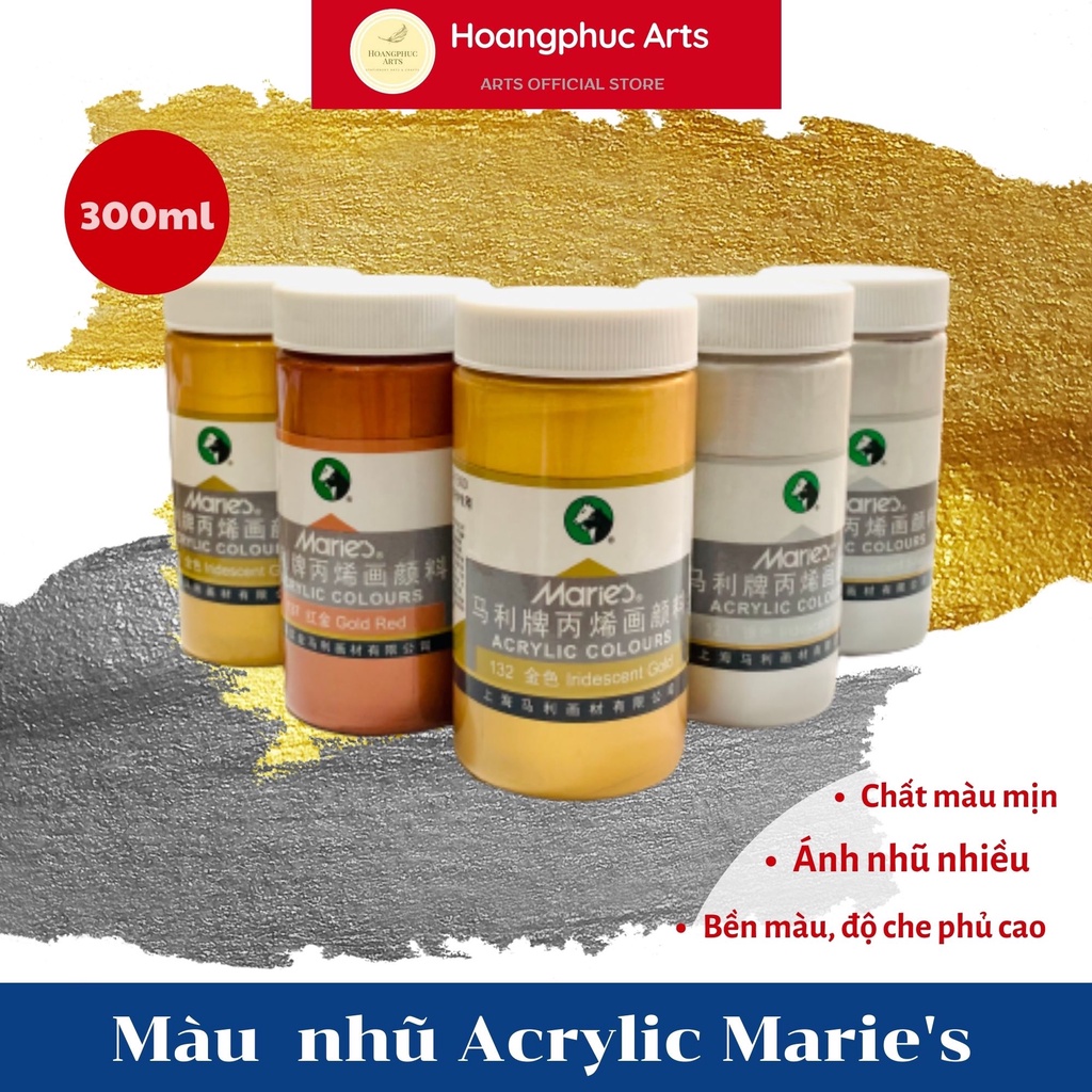 Màu nhũ màu acrylic 3D MARIE'S 300ml - Nhũ vàng/nhũ bạc/nhũ đồng đỏ/nhũ đồng - Màu chuyên vẽ toan, tranh tường
