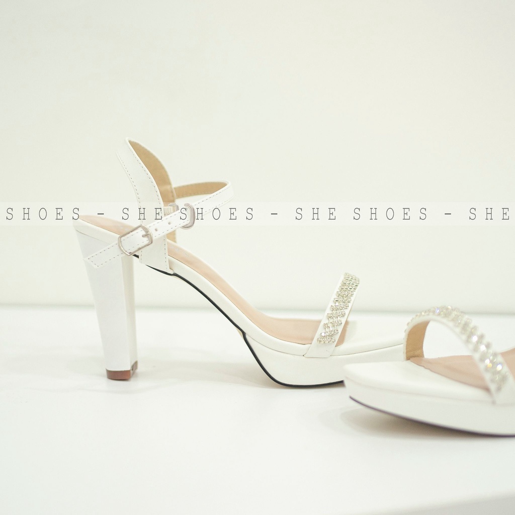 Sandal Giày cưới đính đá gót vuông da PU cao cấp (NEW ARRIVAL) -GC11004