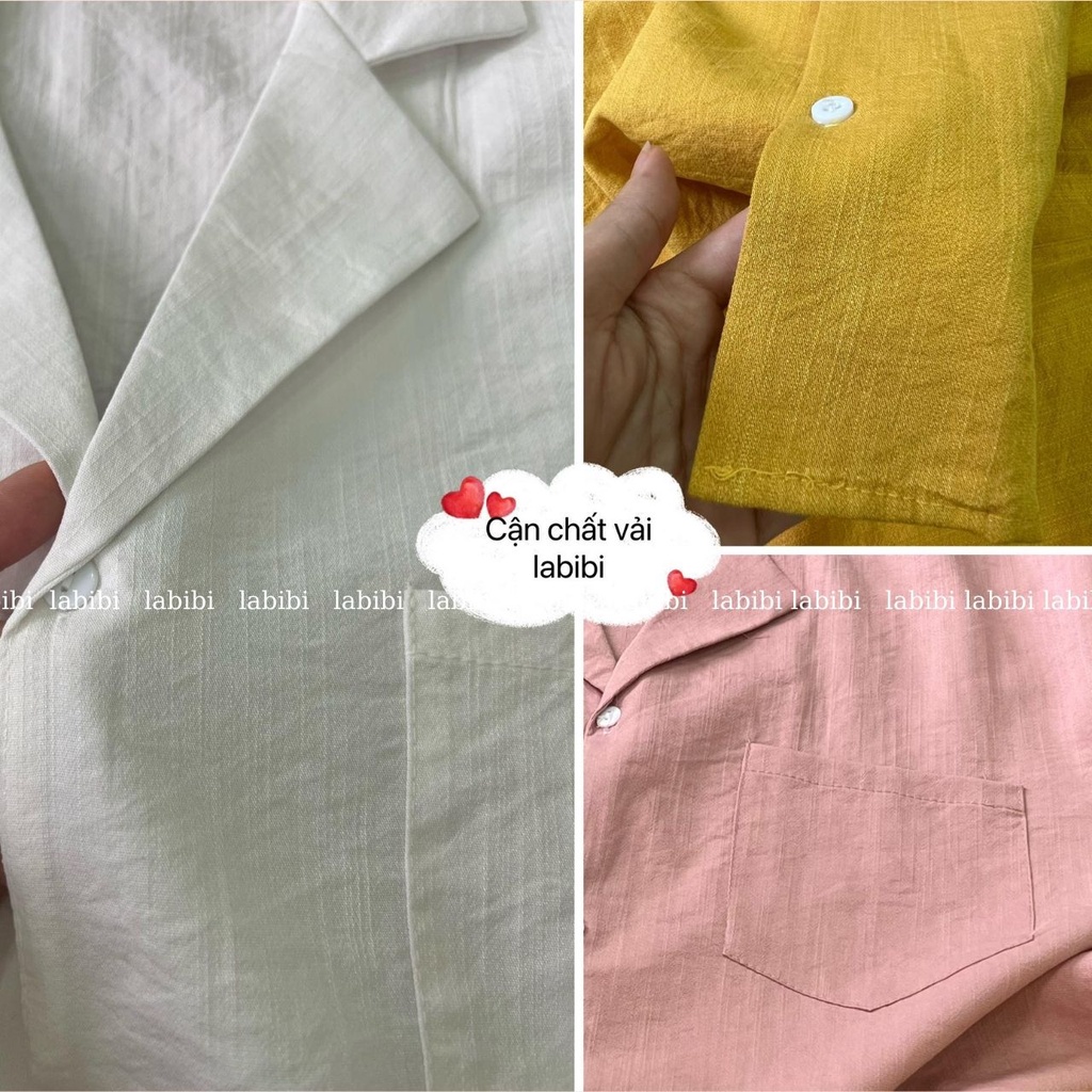 Áo Sơ Mi Thô Cổ Vest Form Rộng 3 Màu Trắng Vàng Hồng Vintage, Labibi