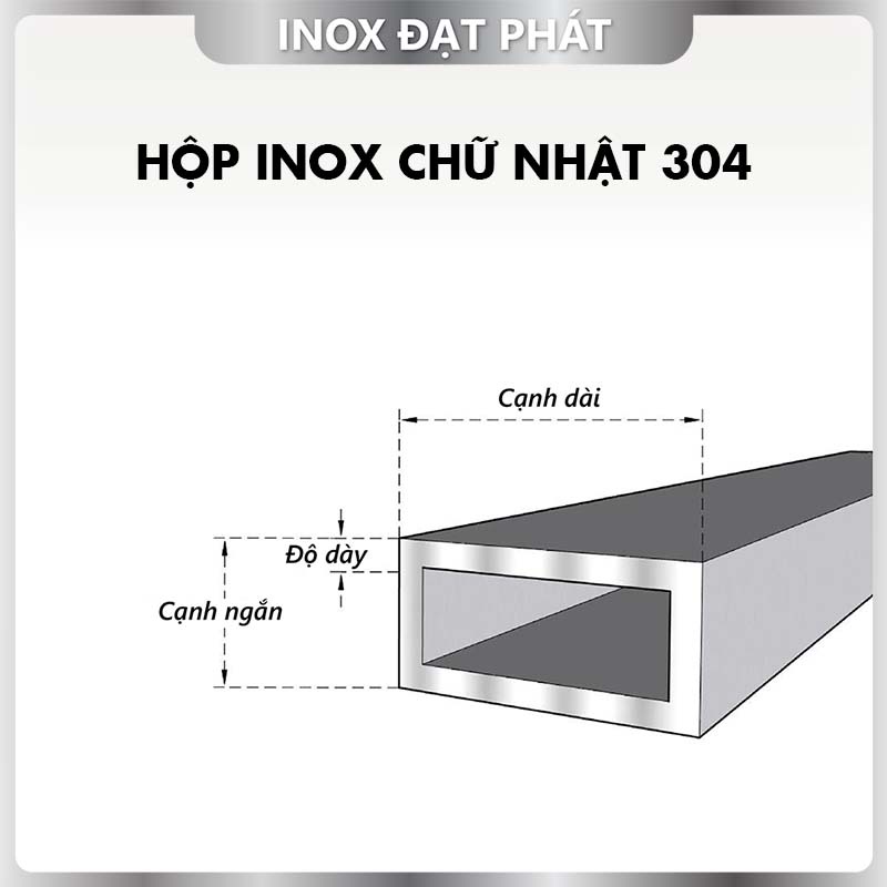 Hộp Inox Chữ Nhật 304 10*20 mm, Độ dày 1.2 mm, Dài 1m/1m2/1m5