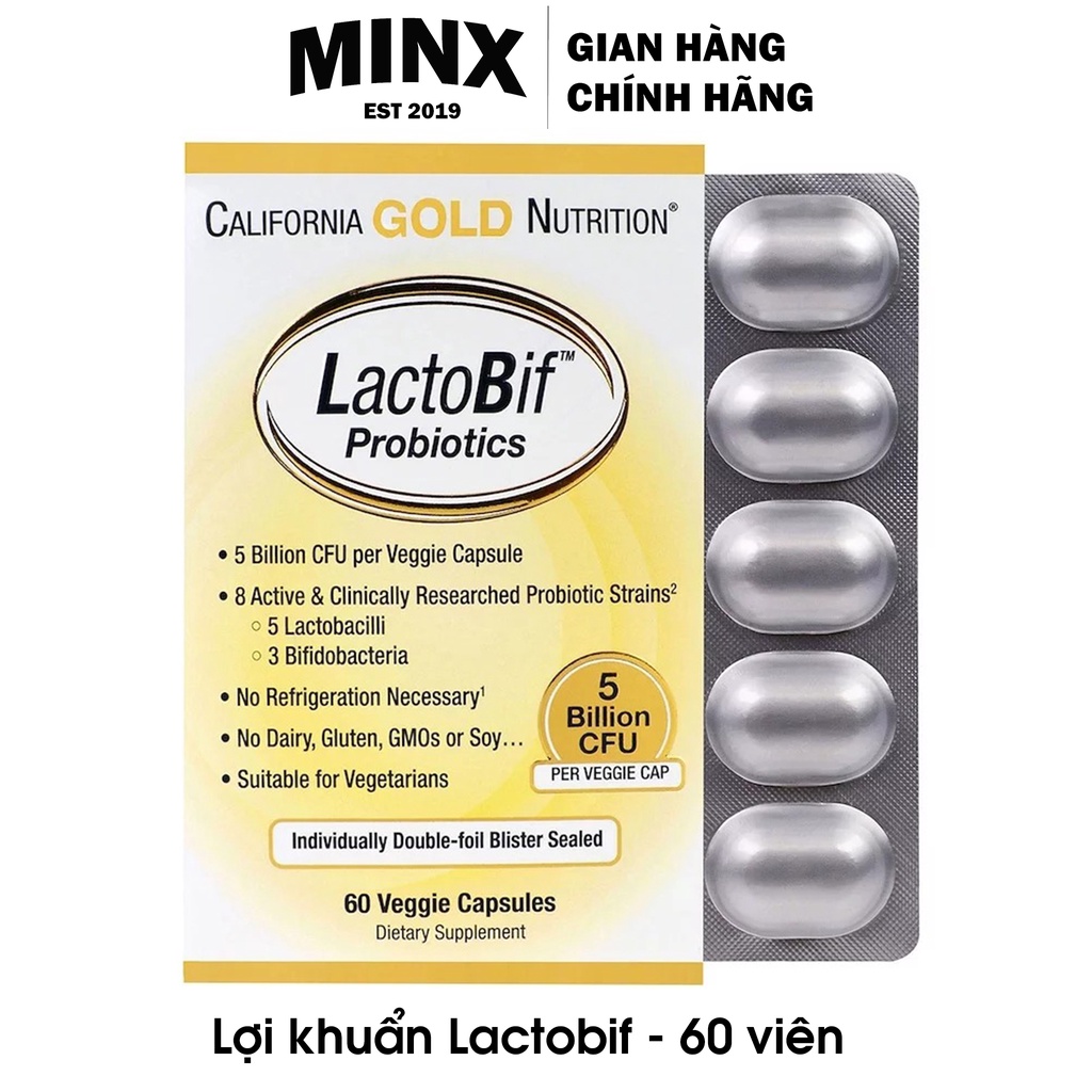 Viên uống bổ sung lợi khuẩn LactoBif Probiotic, 60 viên 5 tỷ LK và 30 tỷ LK Hãng California Gold Nutrition - MINX Store
