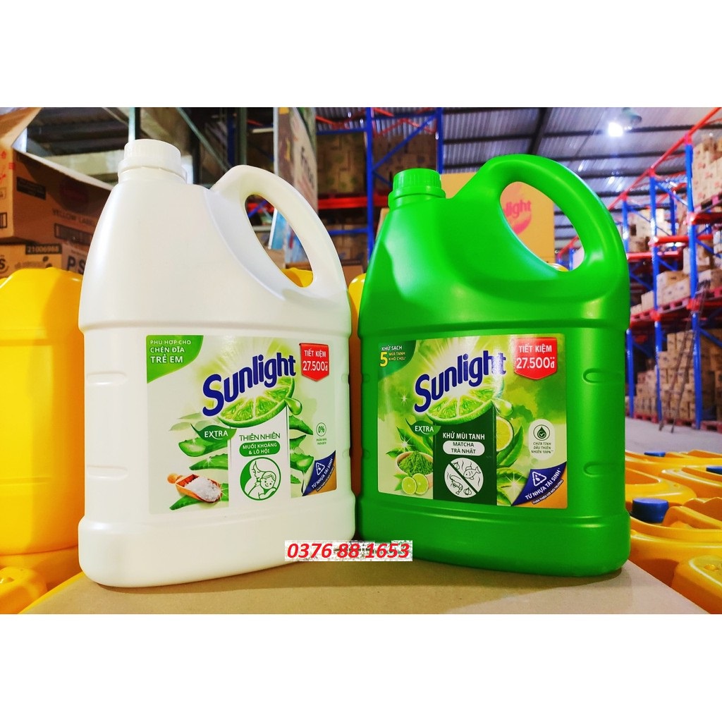 SUNLIGHT Nước rửa chén Trà Xanh, Muối Khoáng Lô Hội Trắng Can 3.6kg 3.6 kg