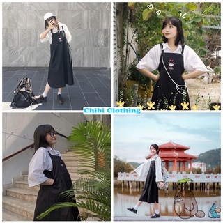 Yếm thêu hình cô bé ulzzang váy yếm suông thụng siêu cute