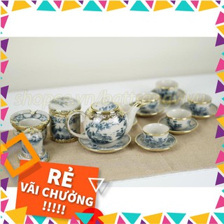 Bộ ấm chén bát tràng ⚡️𝐅𝐑𝐄𝐄 𝐒𝐇𝐈𝐏⚡️ men rạn cổ bọc đồng dáng minh long