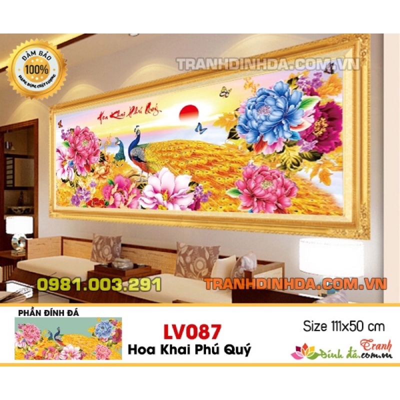 Tranh Đính Đá/Tranh Thêu Hoa Khai Phú Quý(Tự Làm)Lv087(111*50),Lv3062(93*43)