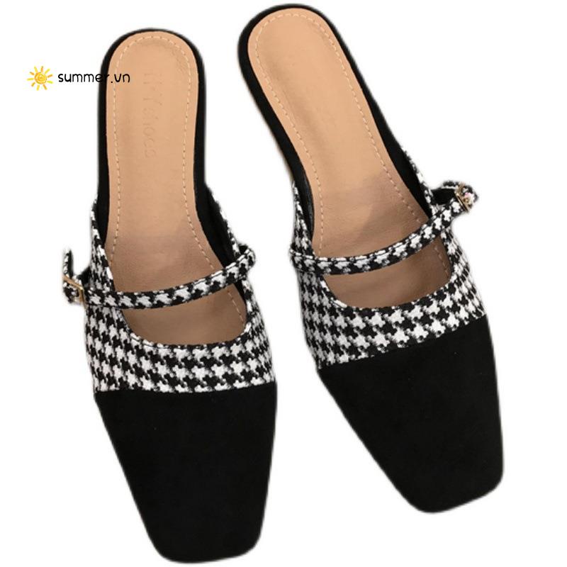 Dép Bít Mũi Vuông Gót Thấp Thời Trang Xuân Hè 2022 Cho Nữ