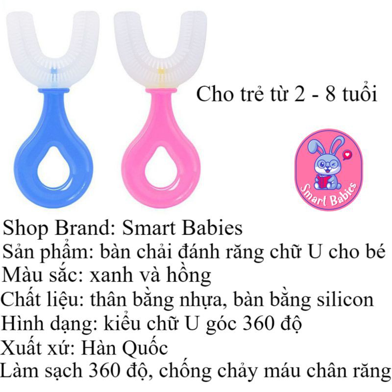 Bàn chải đánh răng chữ U silicon cho bé, bàn chải đánh răng silicon mềm mại cho bé tập đánh răng