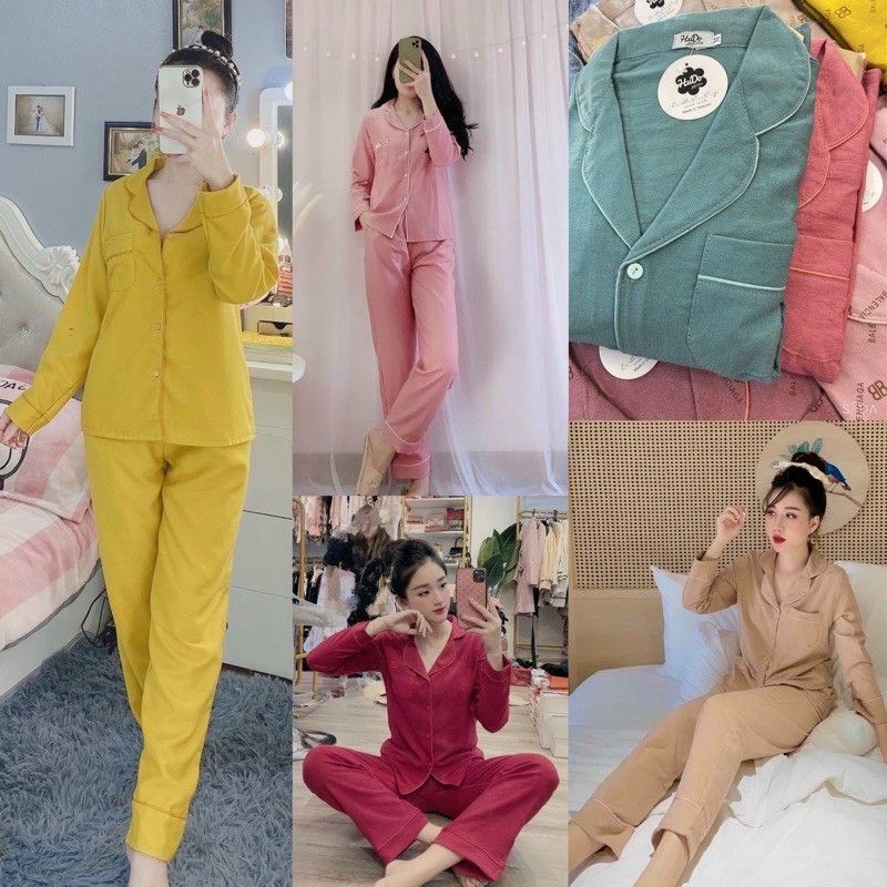 Pijama Nhung Tăm Trơn Bộ Ngủ Mặc Nhà