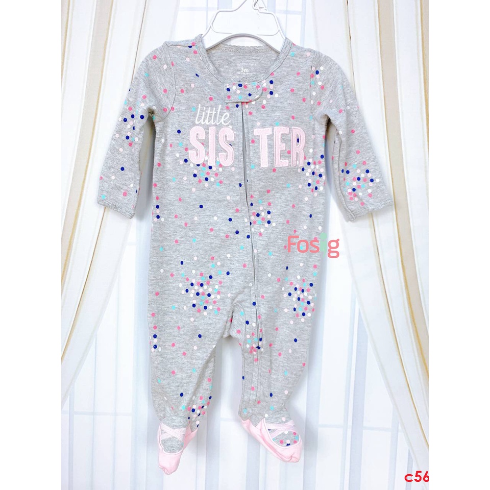 Sleepsuit Khóa Kéo Có Vớ Bé Gái - Xám Chấm Sister