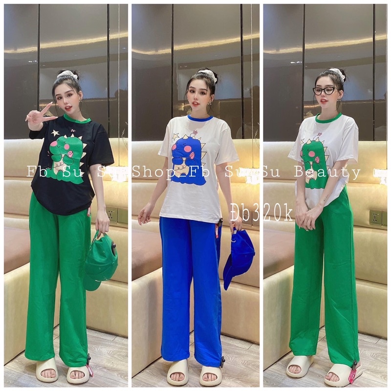 Set quần suông áo thun cotton khủng long đáng yêu ( kèm hình thật)