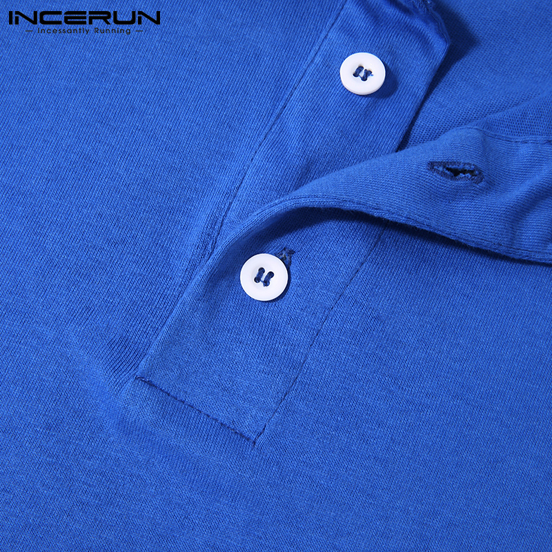 Áo INCERUN Cotton Tay Ngắn Màu Trơn Cổ Bẻ Thời Trang Đơn Giản Cho Nam