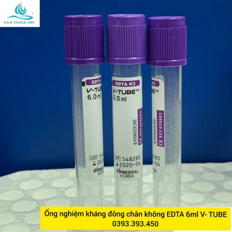 [ Bán lẻ 1 ống ] Ống nghiệm kháng đông chân không EDTA 6ml V-TUBE dùng trong PRP