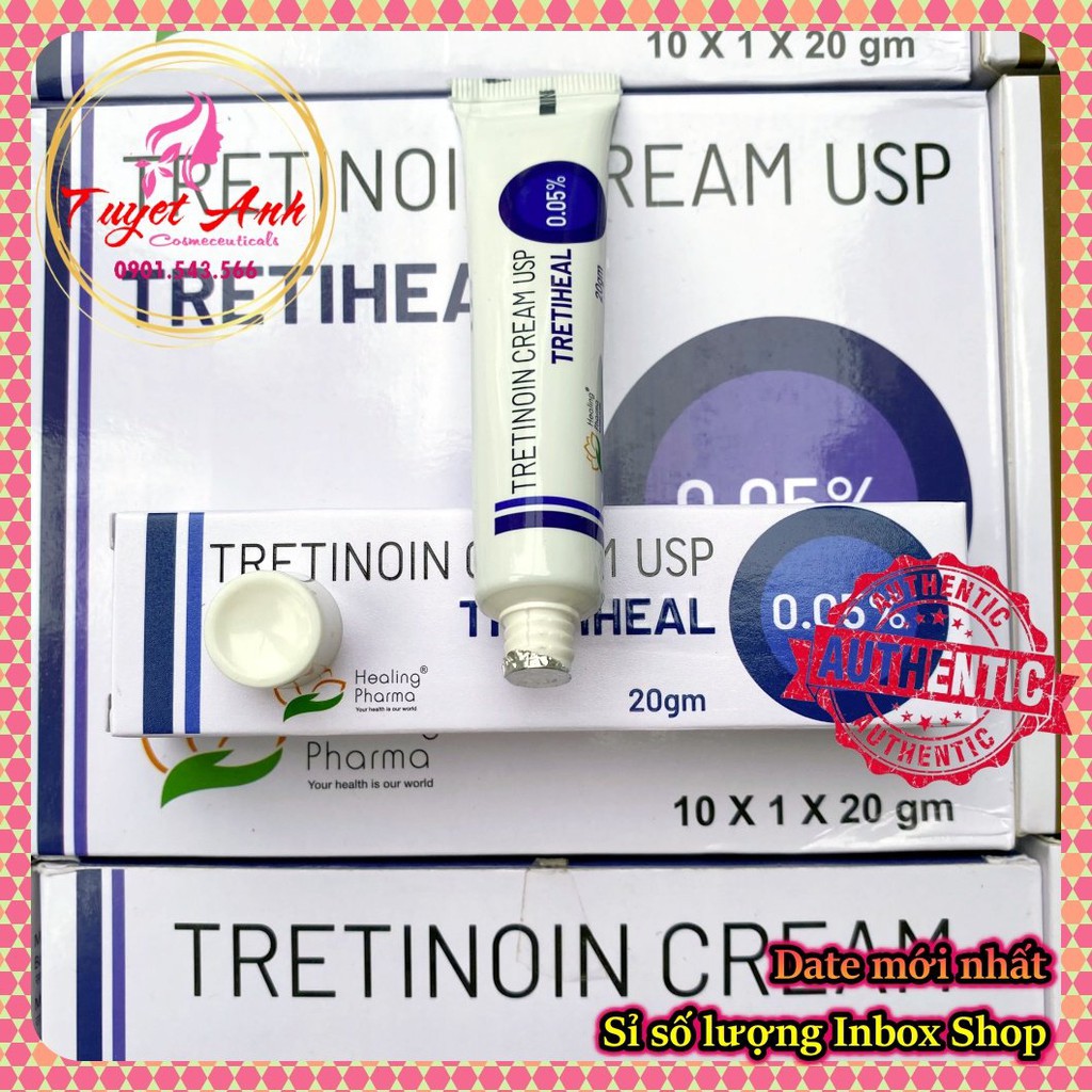 Tretinoin Tretiheal USP dạng cream, kem hỗ trợ giảm mụn, chống lão hóa da, tuýp (20g)