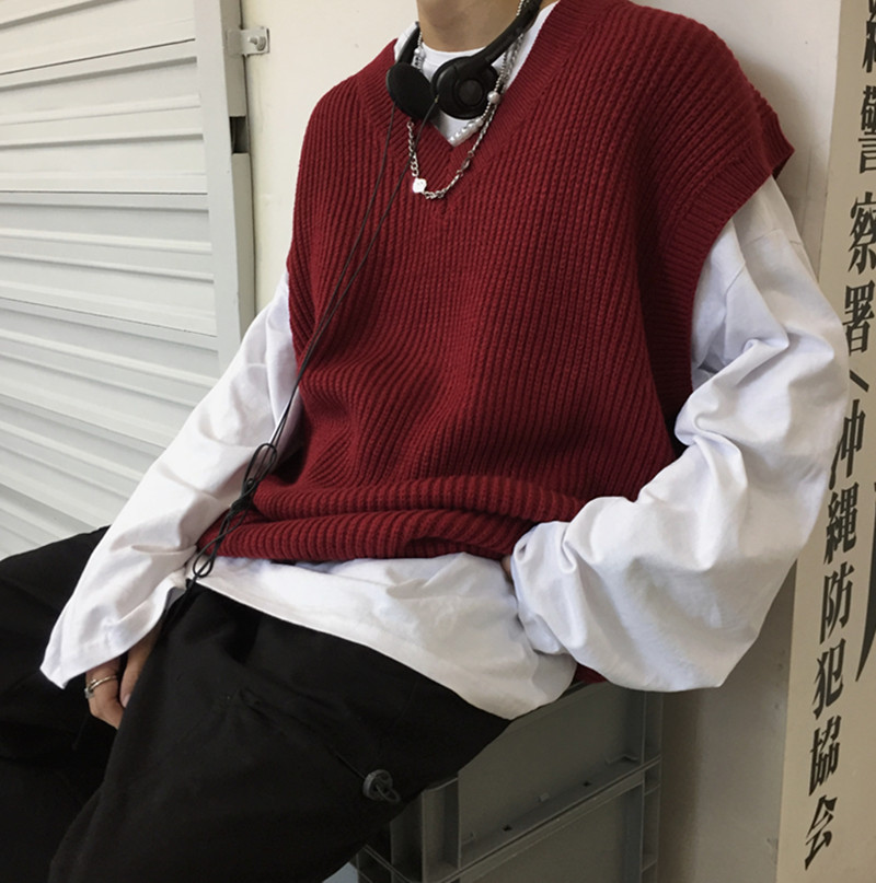 Áo dệt kim không tay chui đầu cổ V đơn giản thời trang Hàn Quốc cho nam nữ 223301