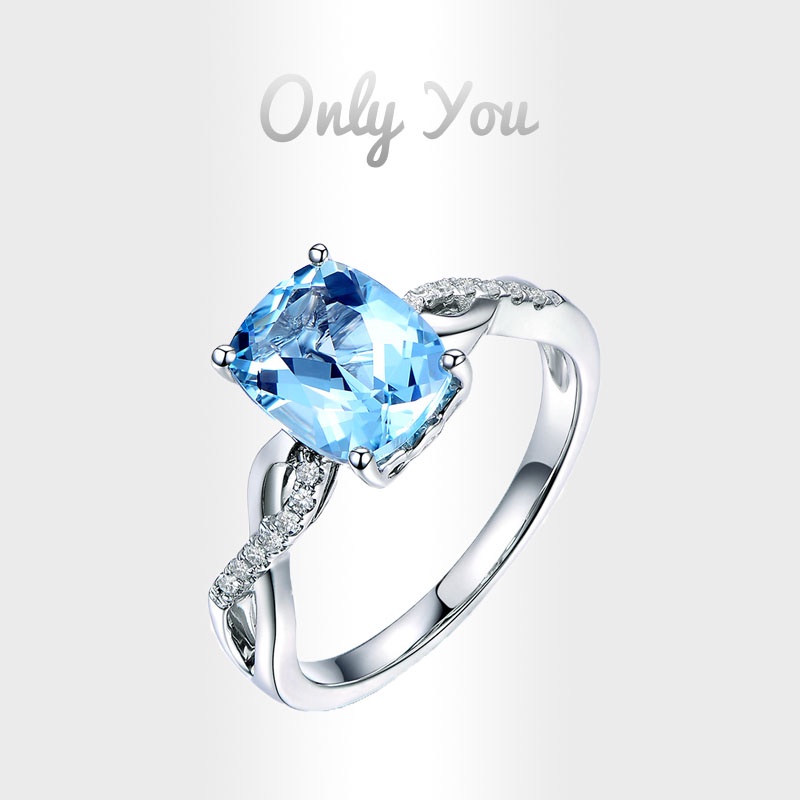 Nhẫn Mạ Bạch Kim 18K Đính Đá Topaz Aquamarine