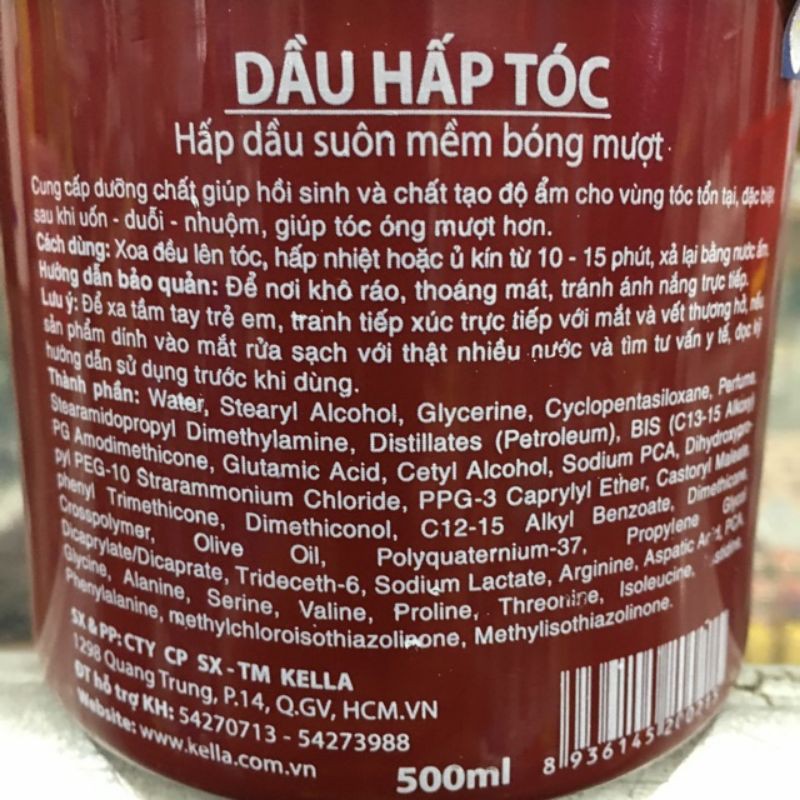 Dầu Hấp Tóc Cao Cấp Kella 500ml. suôn mềm bóng mượt Date xa 2025