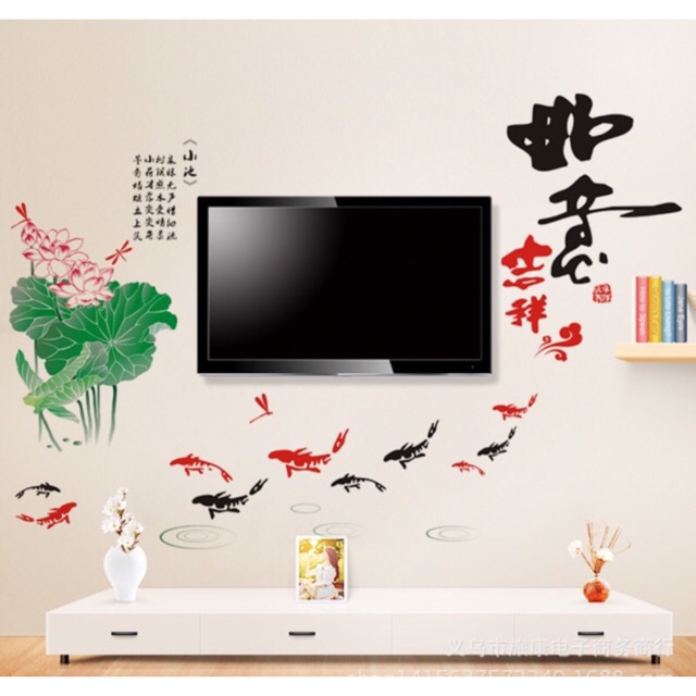 Decal dán tường mẫuhoa sen ao cá