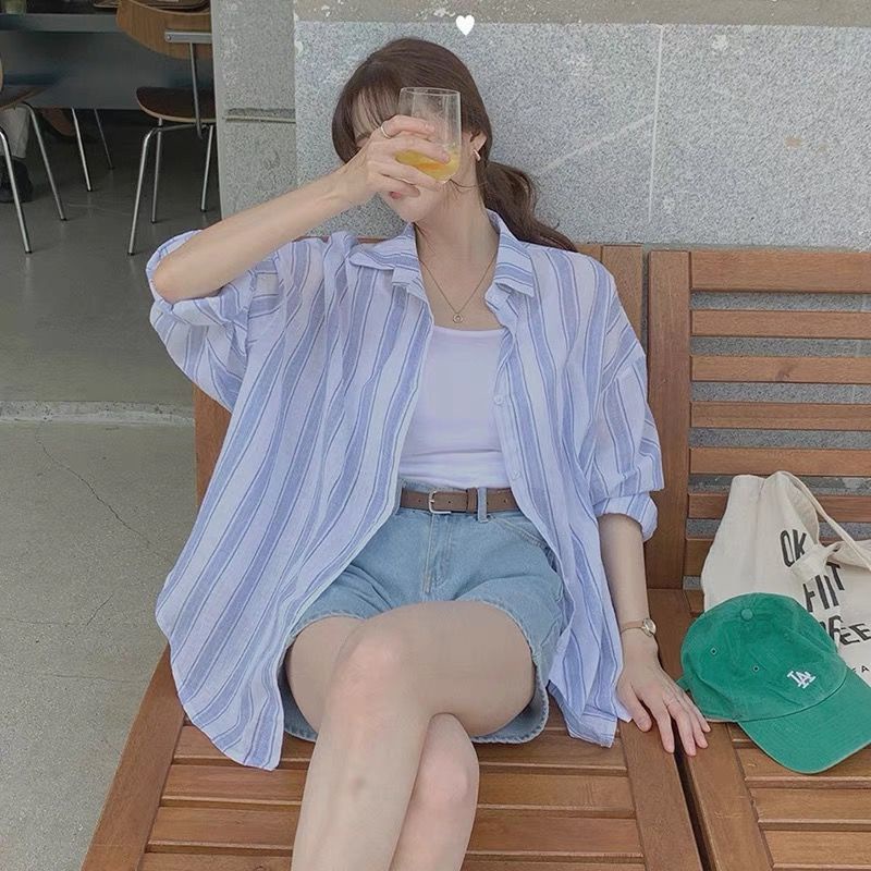 Áo Sơ Mi Tay Dài Kẻ Sọc Thời Trang Cá Tính 164153 Áo Sơ Mi Dáng Rộng Phong Cách Retro Hợp Thời Trang