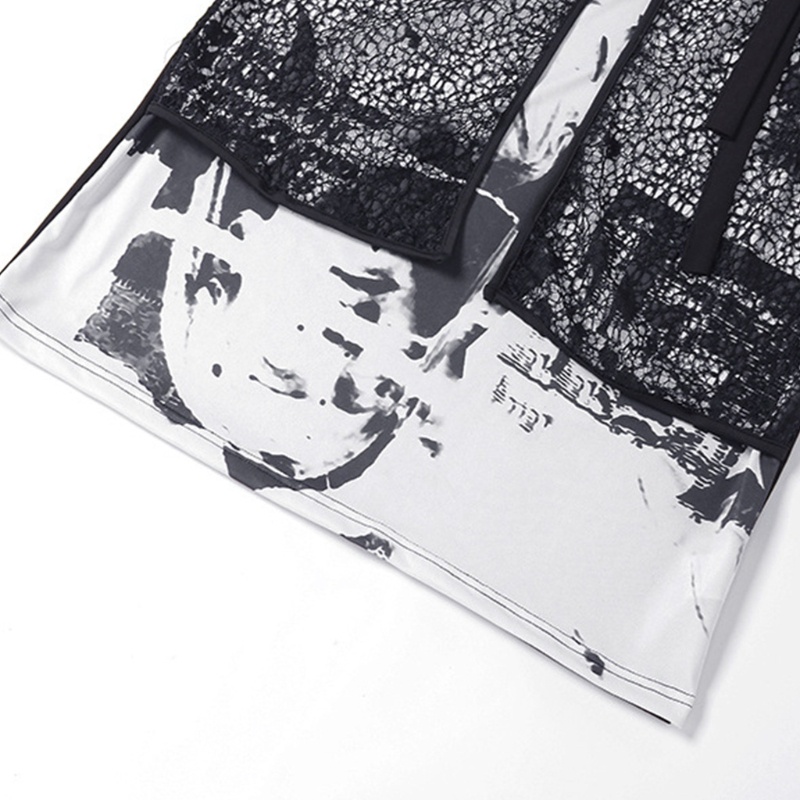 Chân Váy Midi Chữ A Lưng Cao Dáng Ôm In Họa Tiết Chân Dung Phong Cách Gothic Punk Cho Nữ