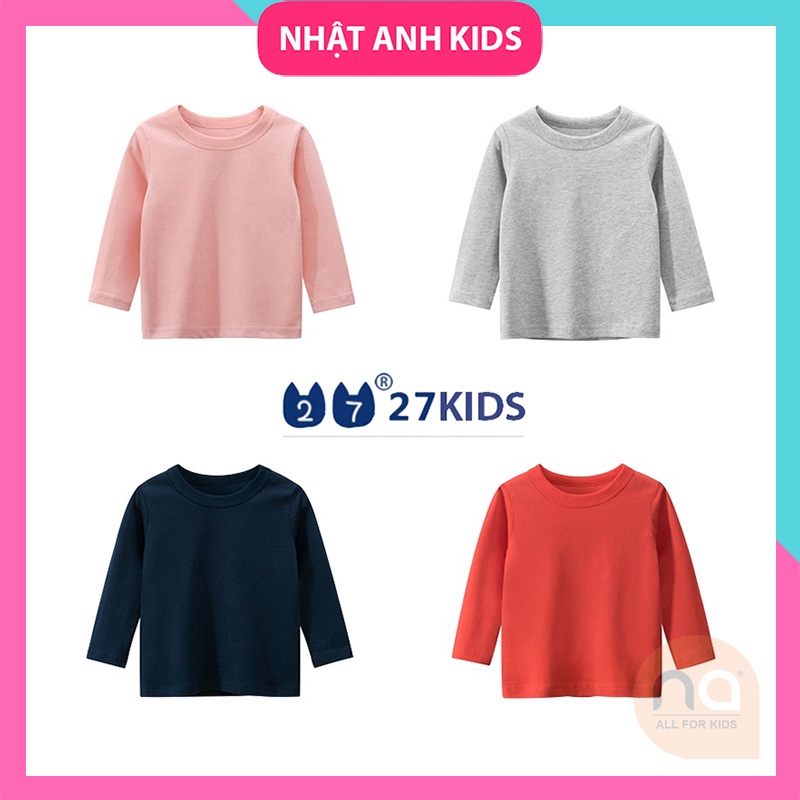 Áo Thun Dài Tay Cho Bé 27Kids, áo thun trơn nhiều màu chất liệu 100% cotton Cao Cấp cho bé trai &amp; bé gái 3 - 10 tuổi