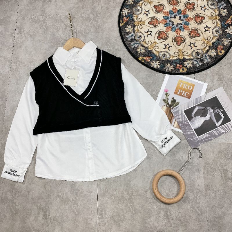 Set áo sơ mi kèm gile len siêu xinh | BigBuy360 - bigbuy360.vn