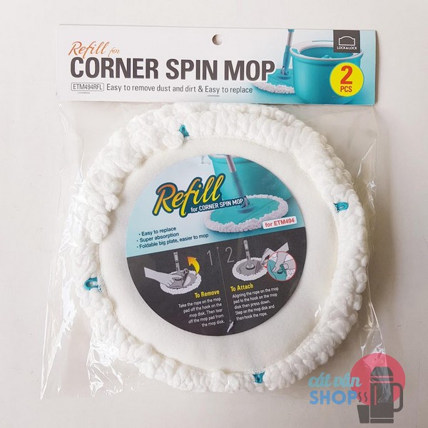 Bộ 2 Bông Lau Thay Thế Của Bộ Lau Nhà Corner Spin Mop ETM494