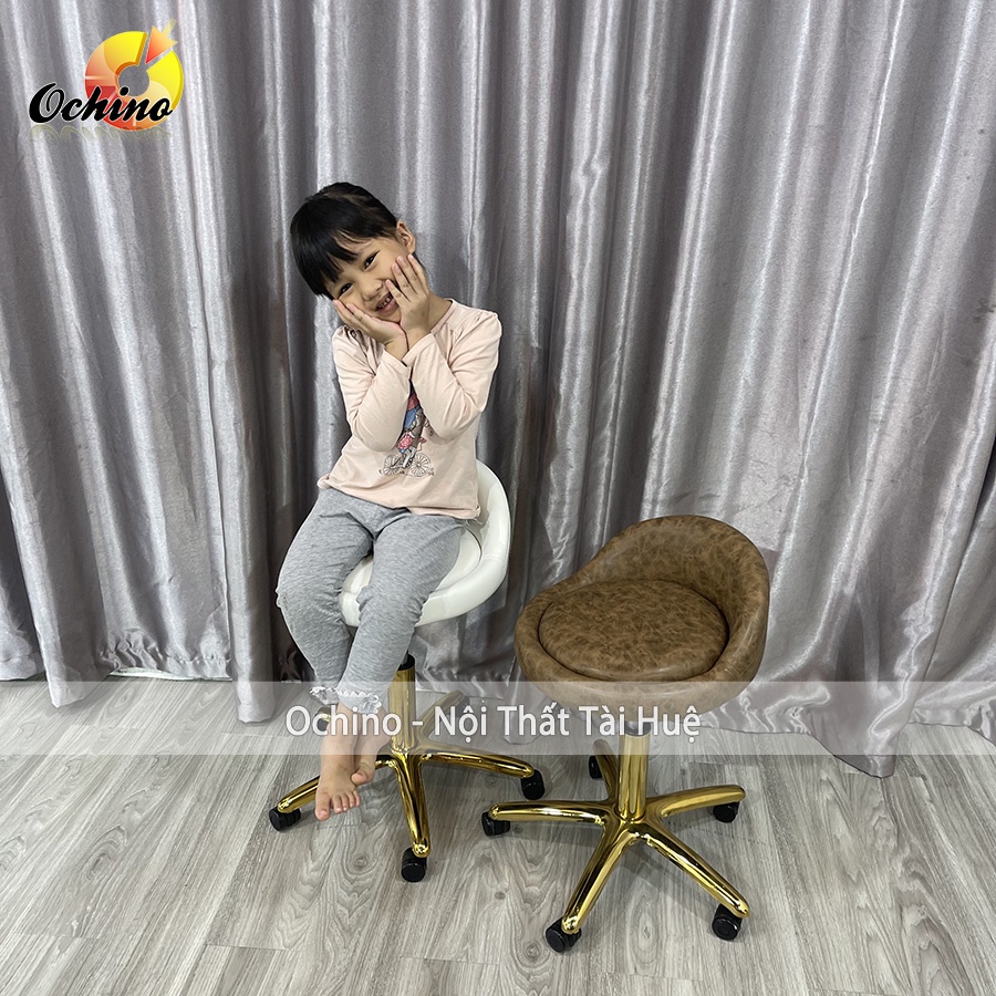 Ghế Trang Điểm Xoay Chân Vàng Sao Nhỏ Gọn, Ghế Xoay Spa Phun Săm Mẫu Tựa Thấp Cách Điệu