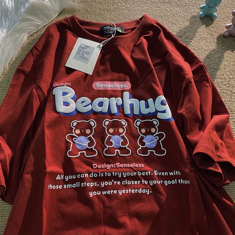 Áo thun cotton tay lỡ dáng rộng unisex - Bear hug