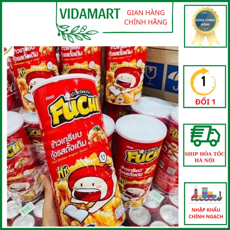 Bim Bim Lon Tôm Fuchi Thái Lan 45k/lon 110gr Chua Chua , Cay Cay Miếng Snack Giòn Tan Cùng Hương Vị Độc Đáo (vidamart)
