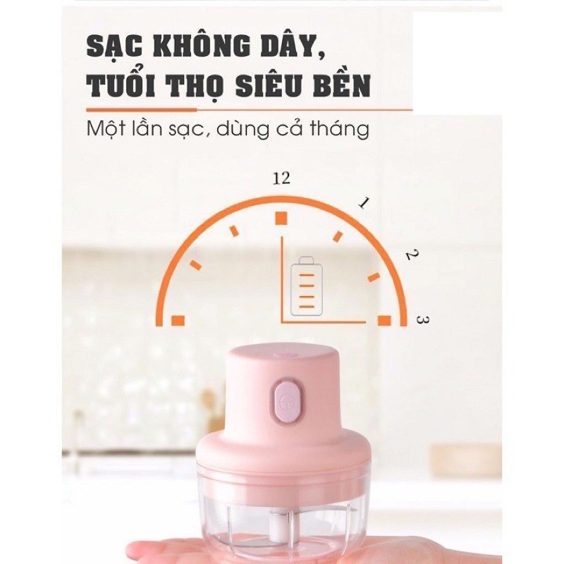 (giá sỉ)  Máy xay mini cầm tay đa năng sạc pin cao cấp xay tỏi ớt, hành, rau củ quả dung tích 250ml