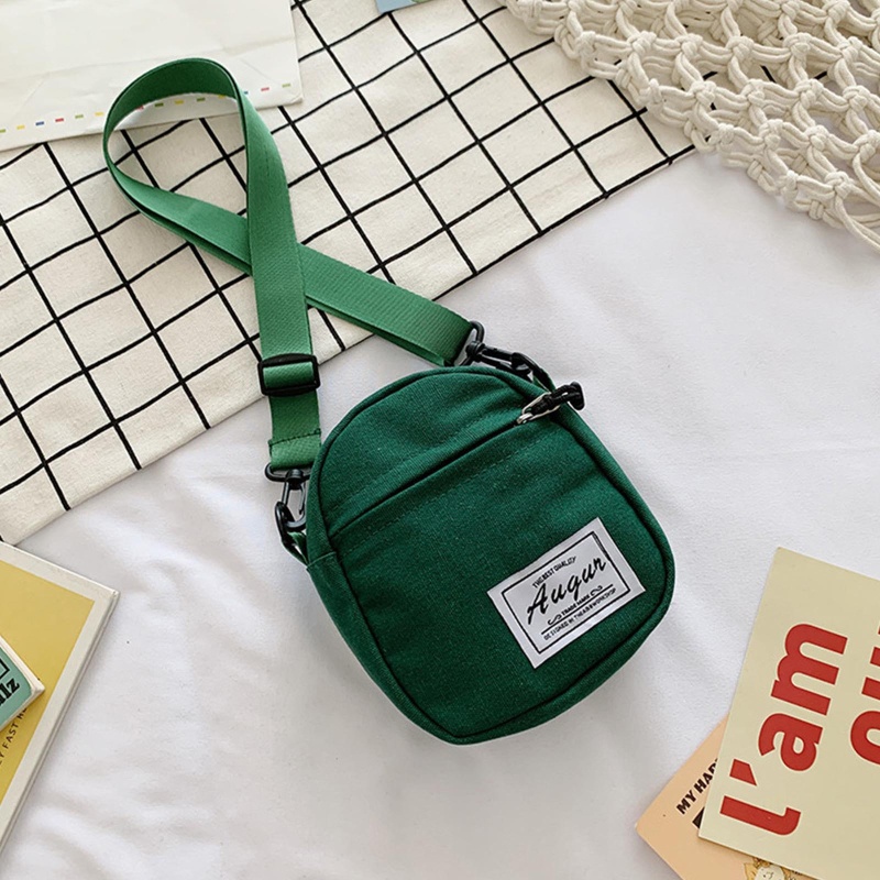 Túi đeo chéo mini bằng vải canvas màu trơn có khóa kéo thời trang dành cho nữ