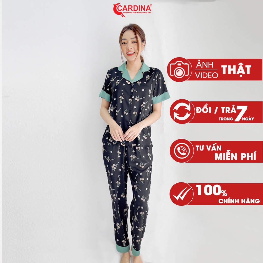 Đồ Bộ Nữ 𝐂𝐀𝐑𝐃𝐈𝐍𝐀 Pijama Bộ Mặc Nhà Chất Lụa Satin Nhật Cao Cấp Áo Cộc Tay Quần Dài Họa Tiết 1Pi20