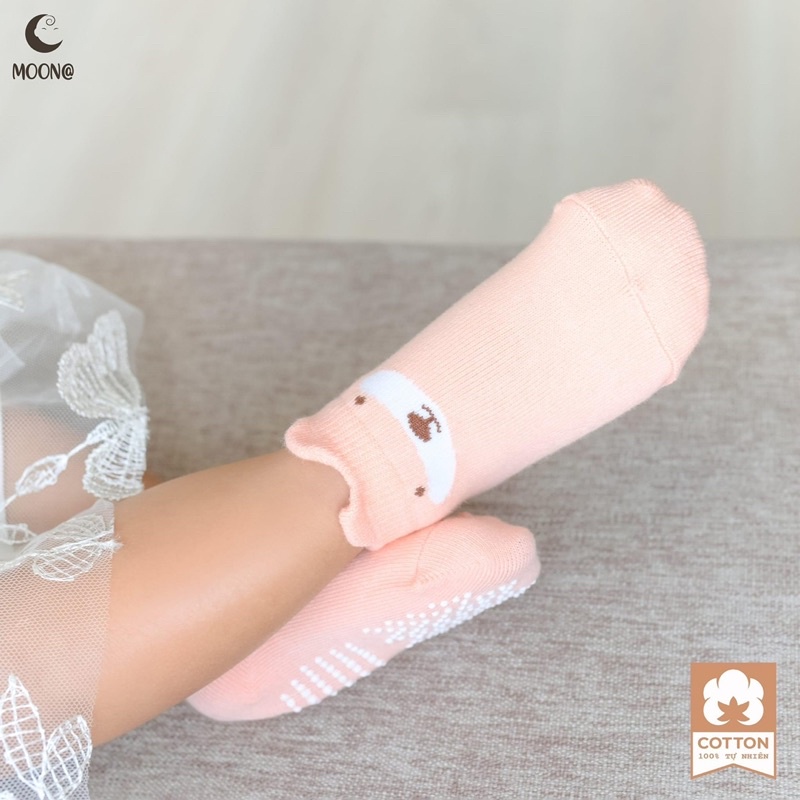 Moon - Set 2 đôi tất sơ sinh 100% Cotton tự nhiên chống trơn cho bé