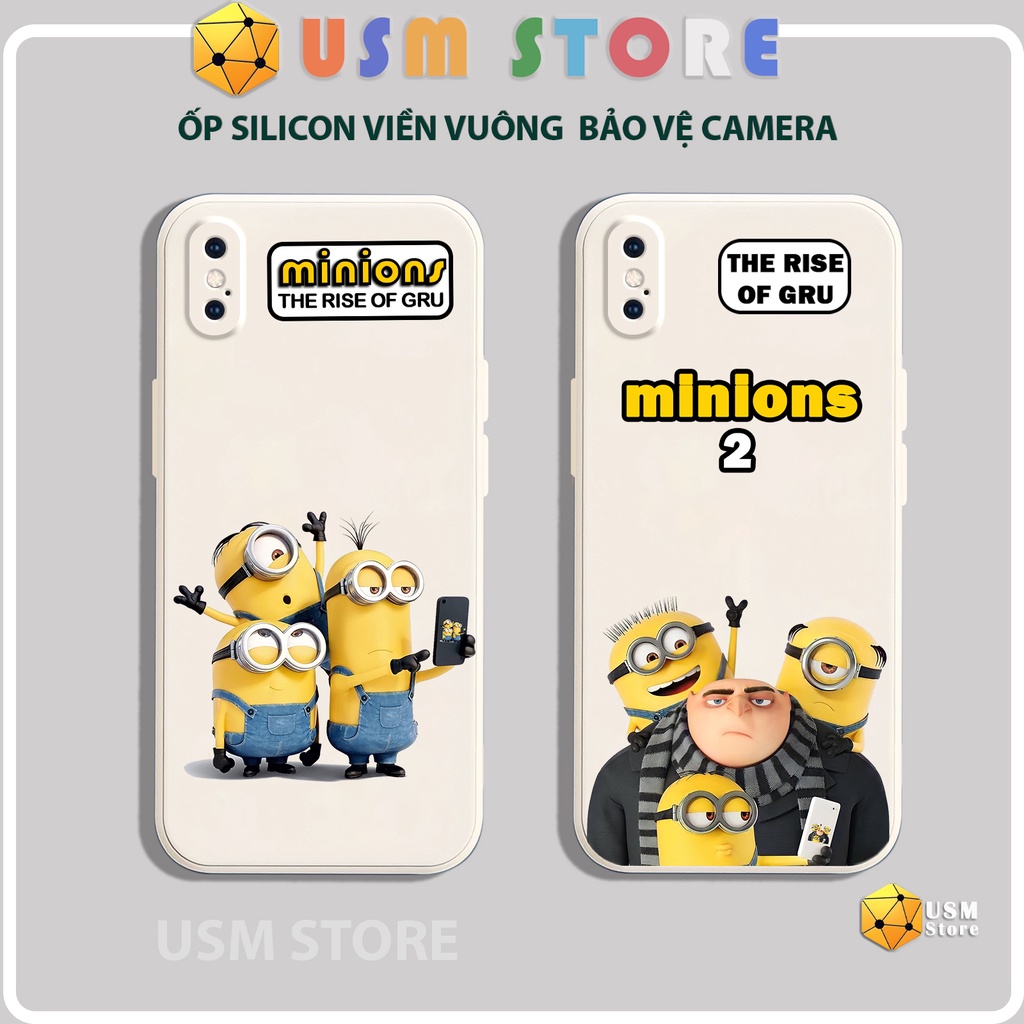 Ốp điện thoại iphone 6/6s/6 plus/7/7 plus/8/8plus/X/XS/XSmax/XR viền vuông có cạnh bảo vệ camera, in hình Minions