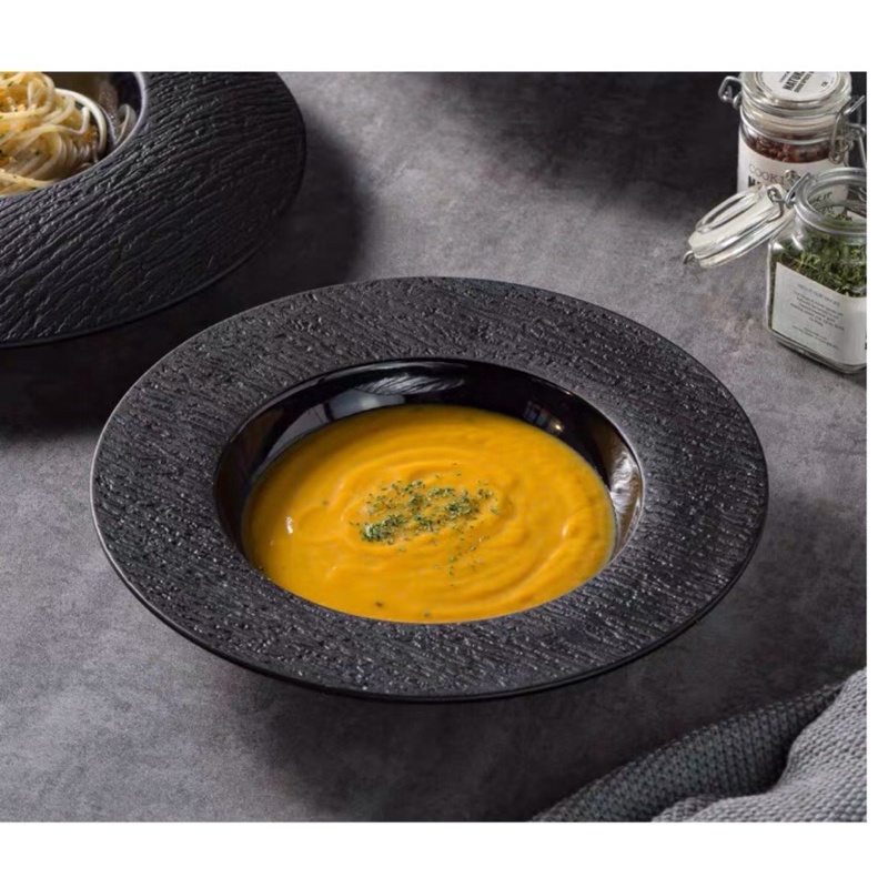 Đĩa gốm sứ Trang Trí, Đĩa Decor Ăn Đồ Âu, Beef Steak, Salad Chất Lượng Cao đen nhám lòng đen