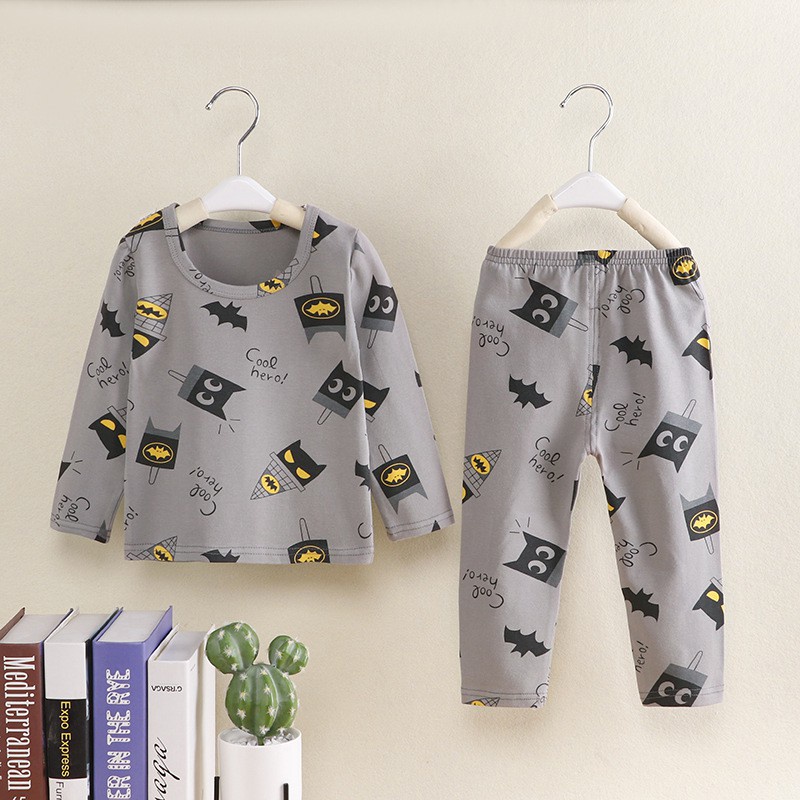 Bộ Đồ Ngủ Cotton Tay Dài In Họa Tiết Hoạt Hình + Quần Dài Cho Bé Trai / Gái