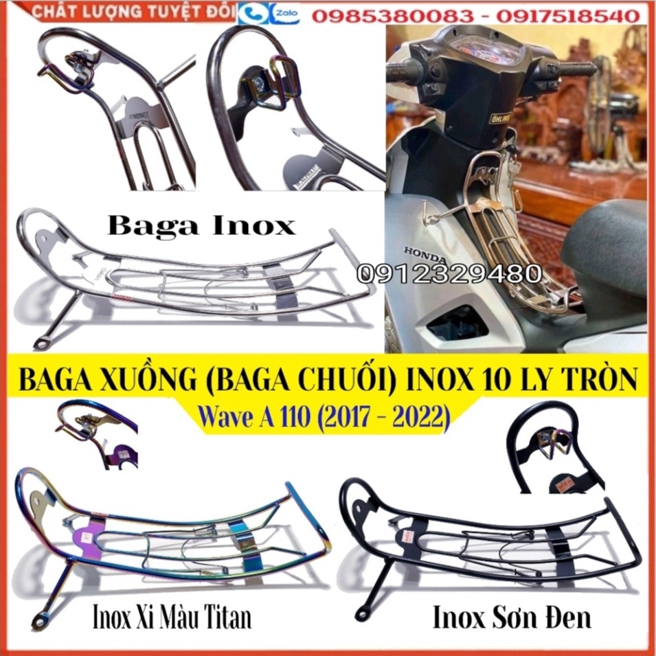 BaGa Xuồng  Inox 304, Sơn Đen, Xi Màu TiTan Mẫu Spark Kèm Móc Treo Đồ Lắp Cho Dòng Wave A 110