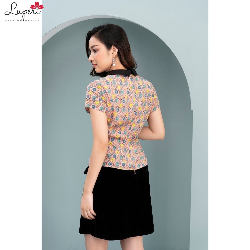 Áo Sơ Mi Nữ Kiểu Hàn Quốc LUPERI LFSM191 Ngắn Tay Họa Tiết Sang Trọng