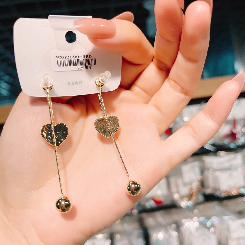 Bông Tai Mạ Bạc 925 Dát Kim Cương Hình Trái Tim Phối Tua Rua Lưng Ngọt Ngào Thời Trang 2022 Cho Nữ