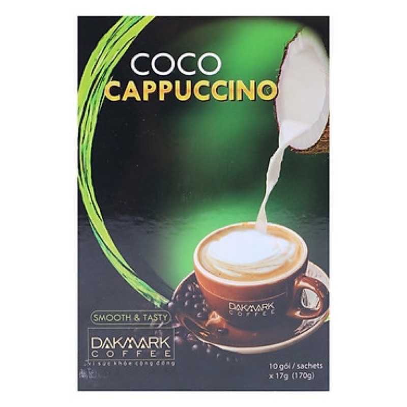 (HSD tháng 8/2021) Cà Phê Cappuccino Hoà Tan Dừa DakMark (10 Gói x 17g)